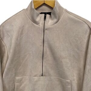 Tahari Pullover Top Mock Neck Half Zip Sweatshirt Modern Cozy Casual Beige M